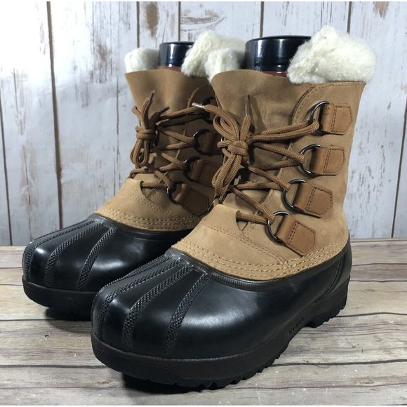 Sorel Cauibou Waterproof Winter Leather Rubber Boots Womens Size 6 Lace Up Brown - Picture 1 of 11
